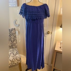 Royal Blue off the shoulder Rayon Maxi Dress Size XL Bust measures approx 38”